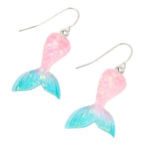 Silver 1.5" Pastel Mermaid Tail Drop Earrings - NWT